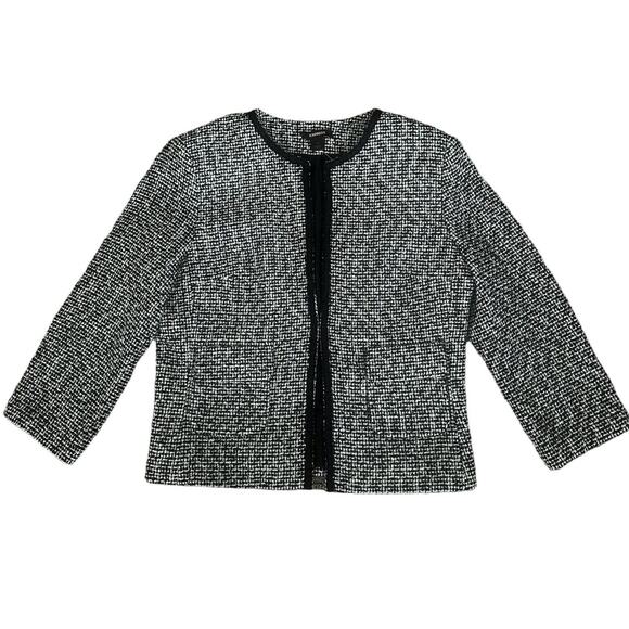NEW Express $128 White Black Tweed Jacket Blazer Cropped 3/4 Sleeve Women’s 10 - Picture 2 of 16